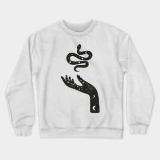 Crescent Moon and Snake With Moon Phases and Wild Flowers Held By Celestial Hand Crewneck Sweatshirt